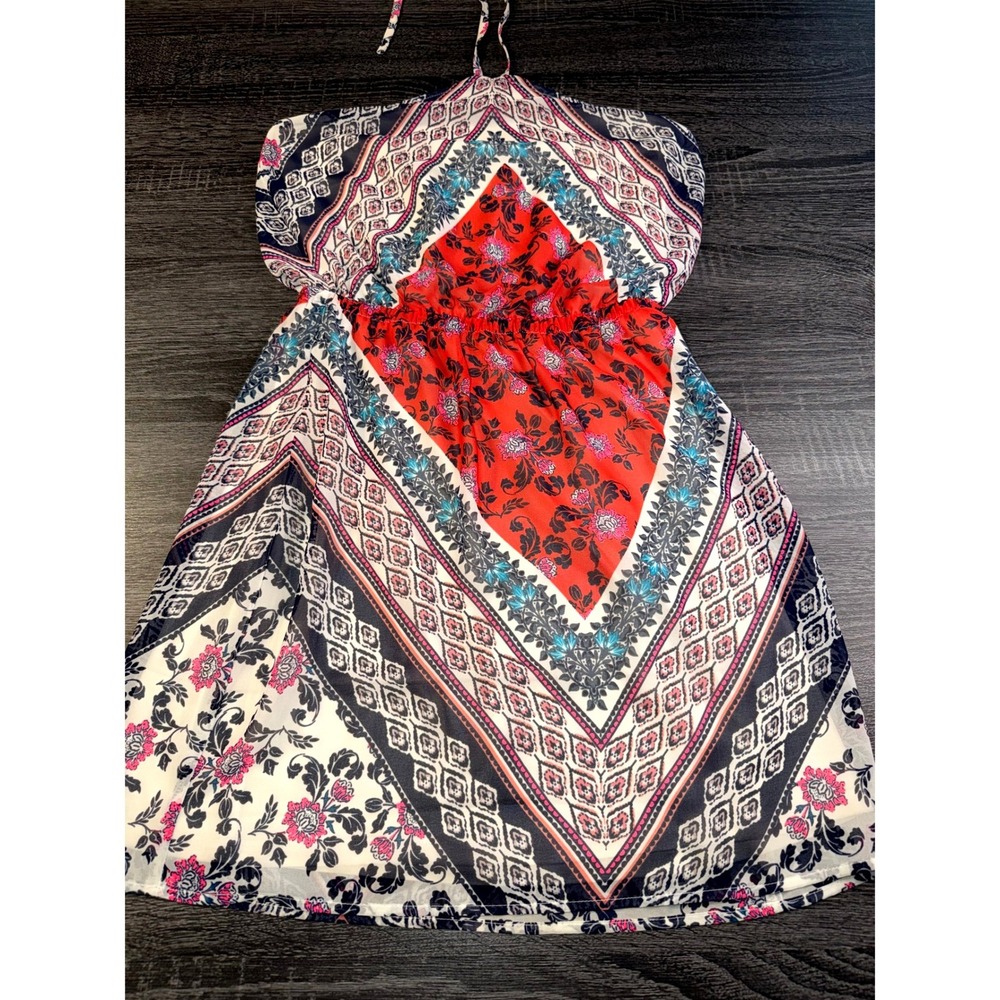 Express Womens XS Floral Medallion Halter Mini Dress Boho Festival Vacation